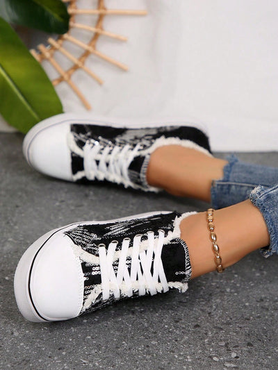 Black Glitter Fringed Athletic Shoes: Stand Out on the Skateboard