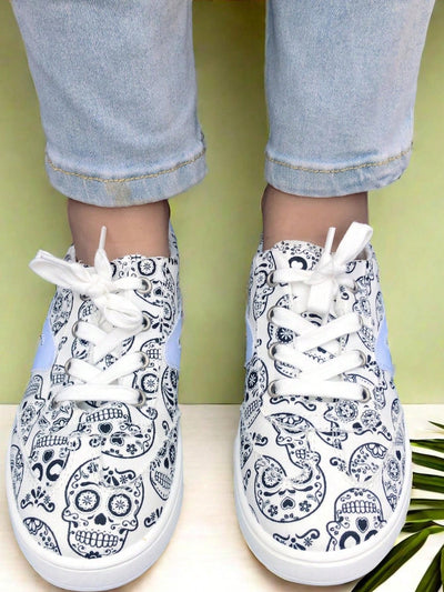 Stylish Skull Print Lace-Up Sneakers: Perfect for Halloween Fun!