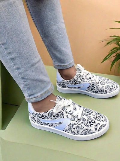 Stylish Skull Print Lace-Up Sneakers: Perfect for Halloween Fun!