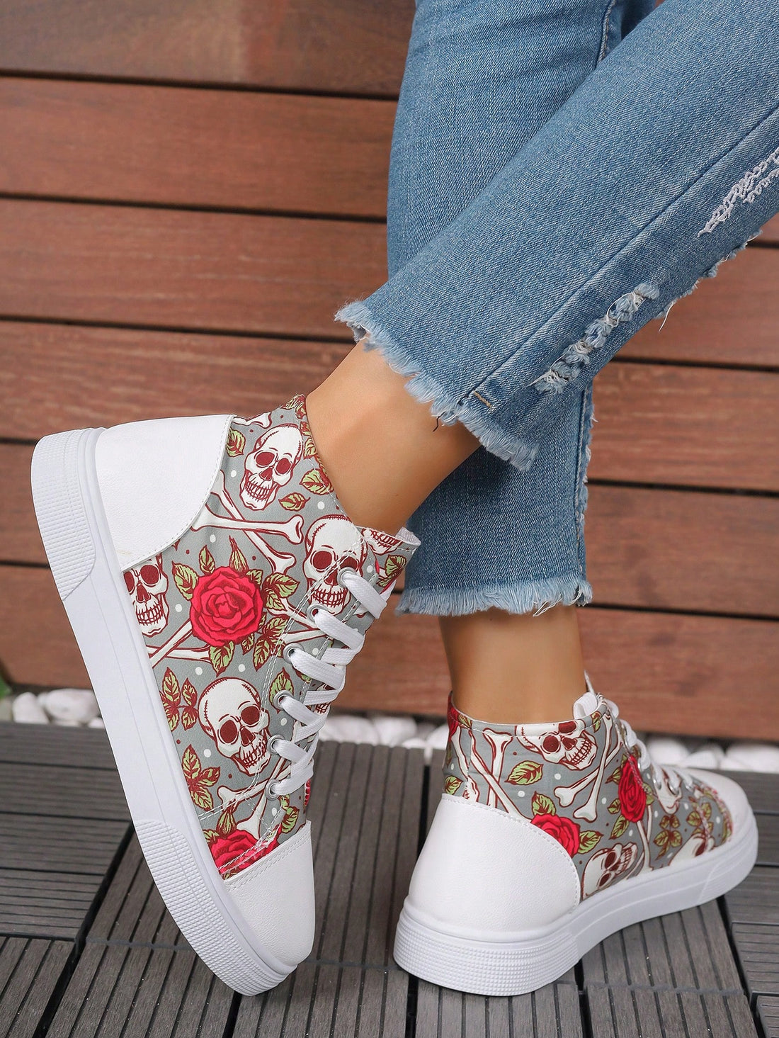 These European Style Plus Size 3D Printed High Top Sneakers are designed to provide both comfort and style. The printed design adds a unique touch to the classic white color, making them a versatile addition to your wardrobe. With a high top design, these sneakers offer extra support for your feet, perfect for all-day wear.