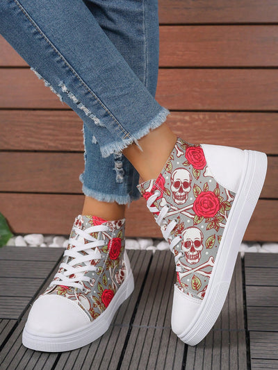 European Style Plus Size 3D Printed High Top Sneakers in White