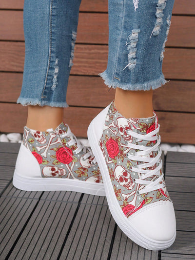 European Style Plus Size 3D Printed High Top Sneakers in White