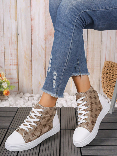 European Style Plus Size 3D Printed High Top Sneakers in White