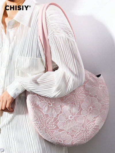 Pink Provence Lace Circular Bag: Elegant and Versatile Business Commuter Bag for Women