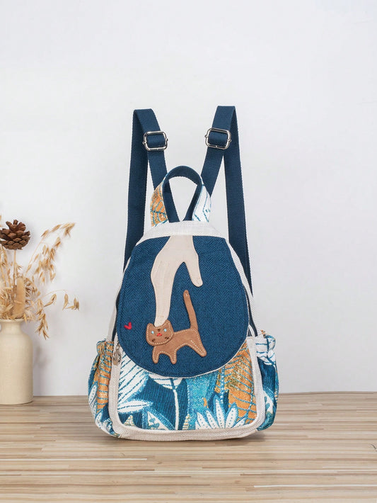 This handmade Bohemian Cat Pattern Backpack offers both style and functionality. With its cute and unique cat pattern, you'll stand out from the crowd. Multiple compartments provide ample storage for all your essentials. Perfect for cat lovers and fashion enthusiasts alike.