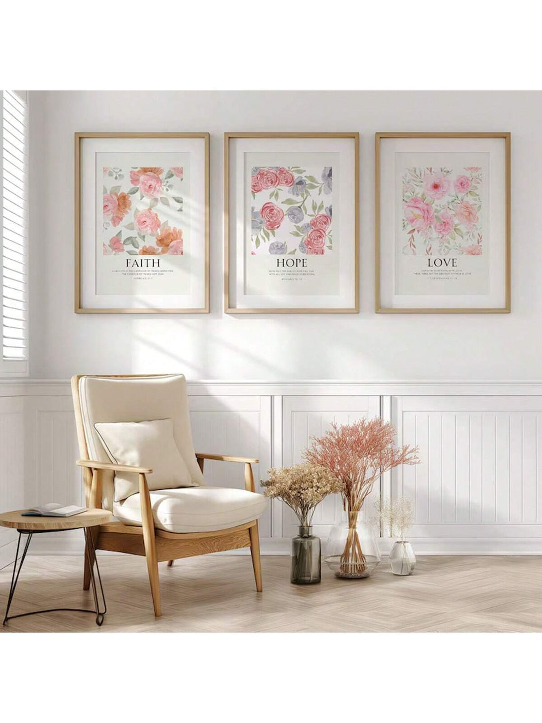 Bring a touch of grace and joy to any room with this charming trio of floral Christian wall art prints. Featuring the uplifting words Faith, Hope, and Love in soft pink hues, each print blooms with gentle beauty that inspires and uplifts. Perfect for adding a sweet, playful spirit to your home or gifting to someone who cherishes meaningful decor.