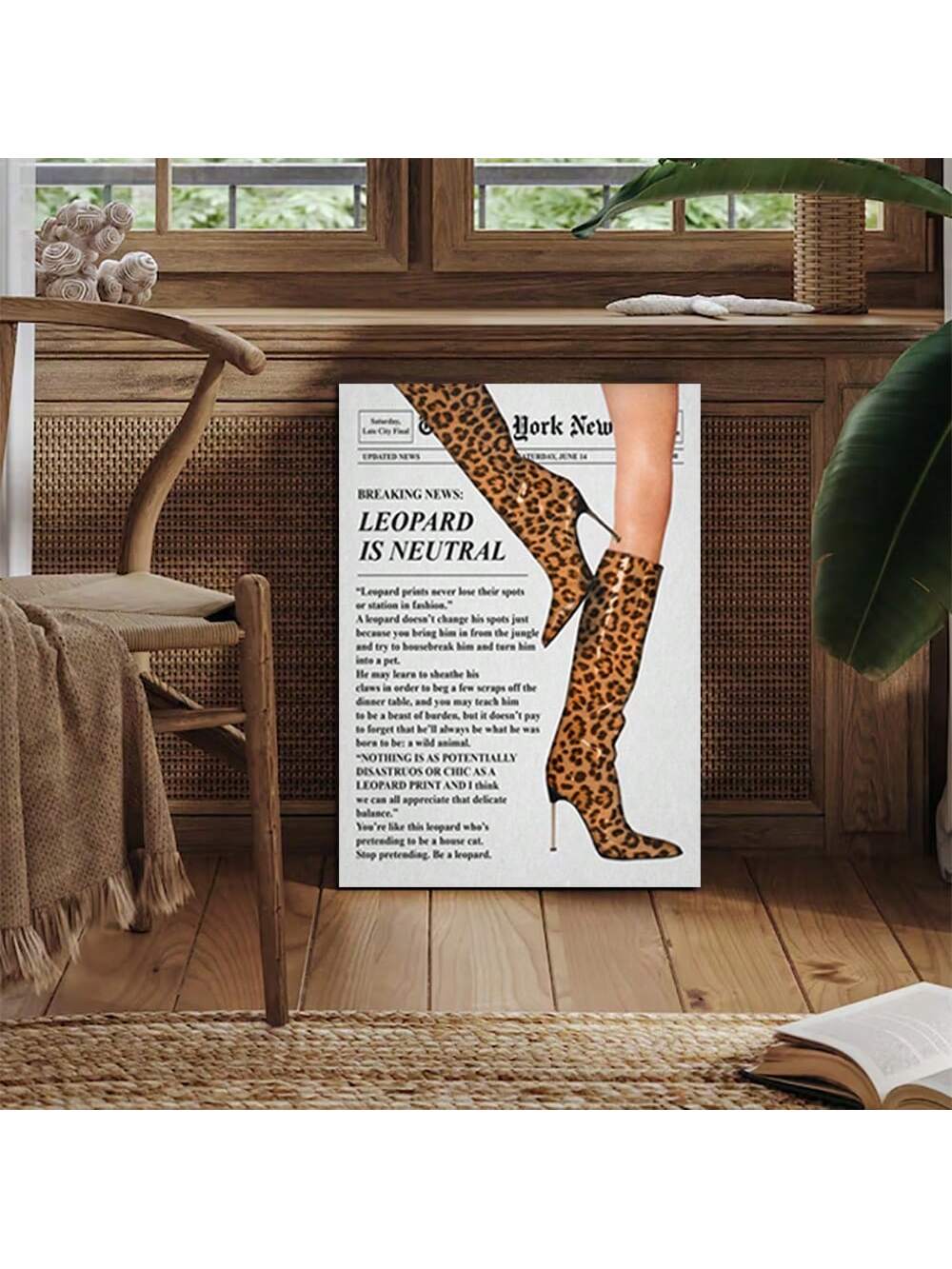 Add a touch of vintage and elegance to your home décor with our Vintage Leopard Boots and Newspaper Art Canvas Poster Set. The perfect combination of style and sophistication, this set features stunning canvas posters that showcase the timeless beauty of leopard boots and newspaper art.