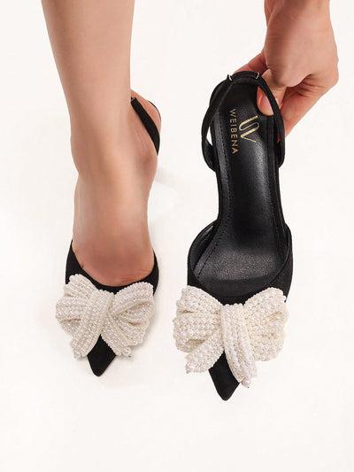 Elegant Faux Pearl Bowknot Stiletto Heels: Chic Bridal & Party Footwear