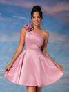 Elegant One-Shoulder Floral Gown in Lotus Pink for Weddings, Graduations, and Prom