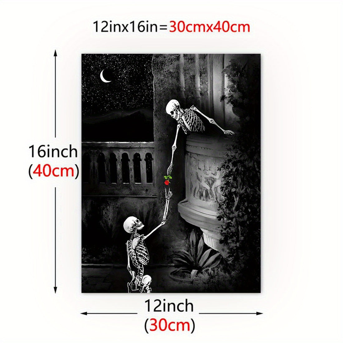 This Gothic Skeleton Love Canvas Print is the perfect addition to your home decor. Its intricate skull-themed design adds a unique ambiance to any room. Made with high-quality canvas, it is a durable and stylish choice. Bring a touch of gothic romance to your home with this one-of-a-kind wall decor.