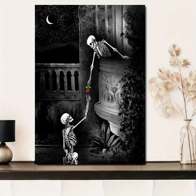 Gothic Skeleton Love Canvas Print - Skull Themed Wall Decor for a Unique Home Ambiance