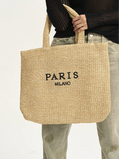 Beach Babe Essential: Oversized Straw Tote with Big Letter Weave - Perfect for Summer Getaways