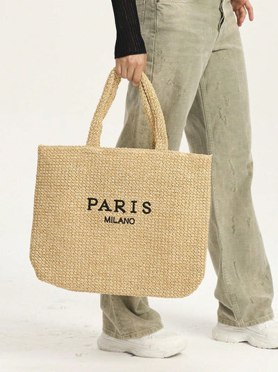 Beach Babe Essential: Oversized Straw Tote with Big Letter Weave - Perfect for Summer Getaways