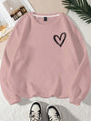 Leopard Heart Print Plus Size Sweatshirt for Women - Cozy Round Neck Long Sleeve Top