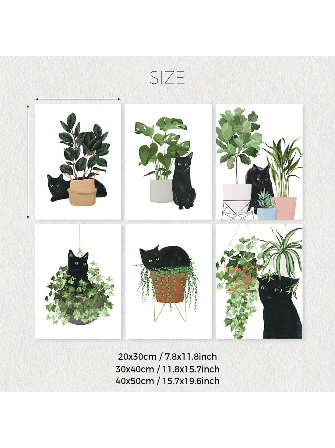This 6 piece canvas art collection is for the whimsical and quirky cat lover. Adorn your walls with charming cats and plants in vibrant prints. A playful addition to any space, this set adds a fun and unique touch to your home decor. Purr-fect for any feline fanatic!