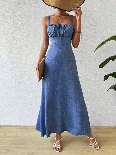 Chic Summer Essential: Solid Color Square Neck Waist-Cinched Dress