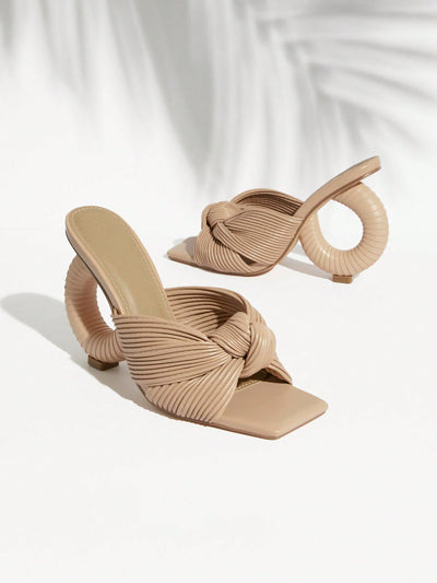 Trendy Nude Braid Detail Chunky High Heel Mule Sandals for Women