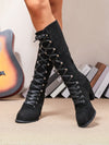 Elegant Black Lace-Up Roman Knight Boots for Fall/Winter Plus Size Women