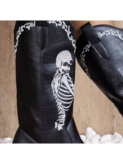 Stunning Skull Design Chunky Heel Riding Boots: A Western Holiday Must-Have