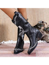 Western Rider Chic: Skull Head Chunky Heel Mid-Calf Boots for Women