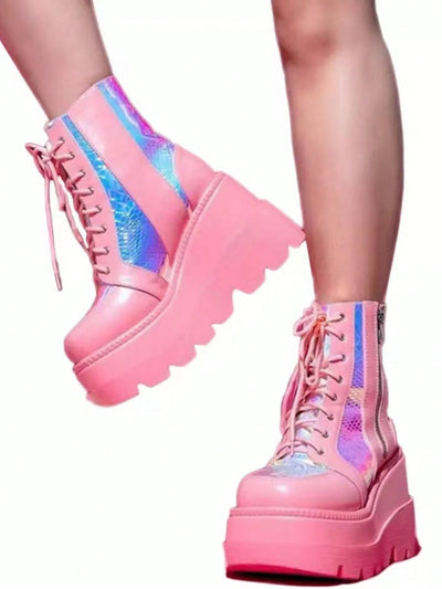 British Bliss: Elevate Your Style with Pink Autumn Platform Boots for Petite Women