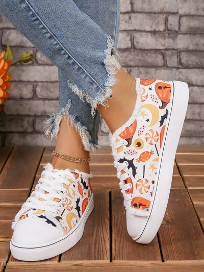 2024 New Arrivals: Halloween Pattern Plus Size Canvas Sneakers for Women