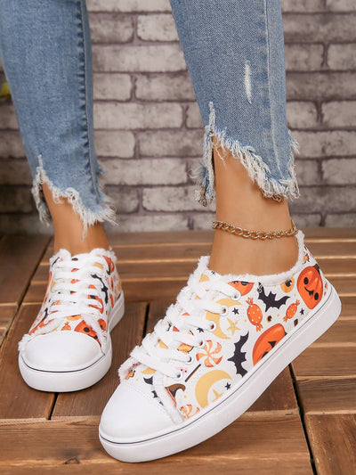 2024 New Arrivals: Halloween Pattern Plus Size Canvas Sneakers for Women