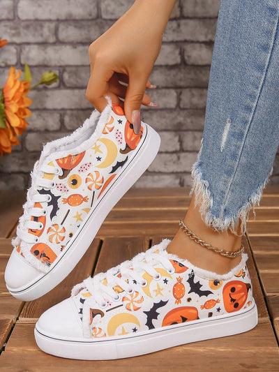 2024 New Arrivals: Halloween Pattern Plus Size Canvas Sneakers for Women