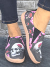 Skull & Red Rose Print Casual Halloween Sneakers - Comfortable Lace-up Loafers for Women