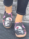 Skull & Red Rose Print Casual Halloween Sneakers - Comfortable Lace-up Loafers for Women