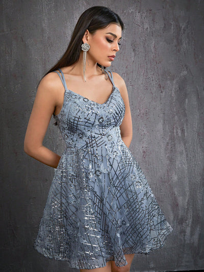 Sparkly Embroidered Camisole: Backless Short Party Dress