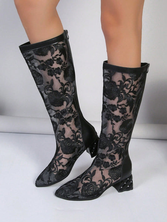 Elevate your style game with our Black Floral High Heel Mesh Boots. These stylish and breathable boots are perfect for any occasion. The mesh design offers both comfort and a unique flair, while the high heel adds a touch of sophistication. Don't compromise on style or comfort - these boots have it all!