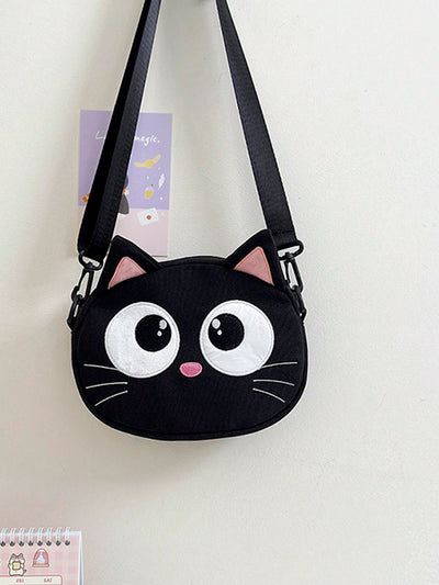 Cute Embroidered Cat Canvas Crossbody Bag: Stylish Coin Purse for Students and Casual Outings