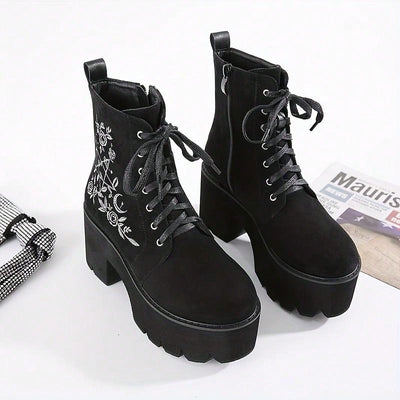 Elevate Your Style with Women's Chunky Heel Lace-Up Boots