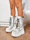 Stylish White Lace-Up Mid-Calf Boots with Thick Soles - The Ultimate Statement Piece