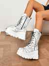 Stylish White Lace-Up Mid-Calf Boots with Thick Soles - The Ultimate Statement Piece