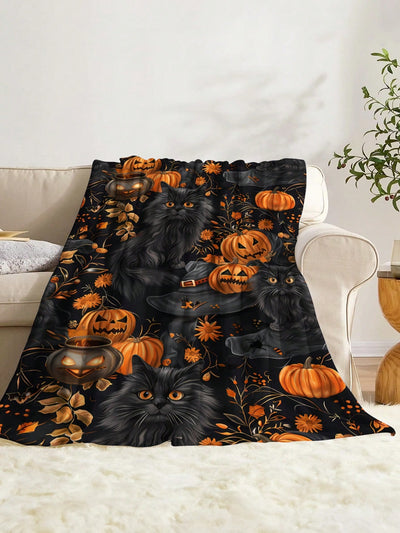 Cute Halloween Square Printed Plush Blanket: Perfect for All Seasons and Home Decoration