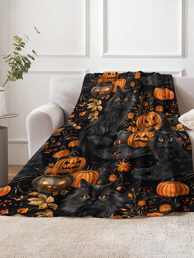 Cute Halloween Square Printed Plush Blanket: Perfect for All Seasons and Home Decoration