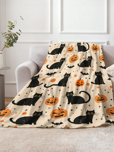 Frighteningly Cute Halloween Animal Plush Blanket: Ideal for All Seasons and Home Decor