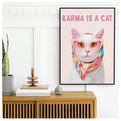 Purr-fectly Pink: Trendy Cat Canvas Poster for Girly Dorm Room Decor