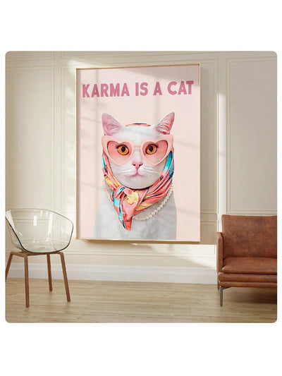 Purr-fectly Pink: Trendy Cat Canvas Poster for Girly Dorm Room Decor