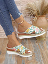 Floral Fantasy: Women's National Style Wedge Heel Slippers