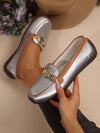 Metallic Charm: Stylish Women's Leather Loafers for a Versatile Casual Look