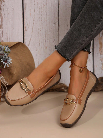 Metallic Charm: Stylish Women's Leather Loafers for a Versatile Casual Look