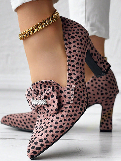 Leopard Print Rhinestone Bow Pumps: Chic and Comfortable for Work and Play