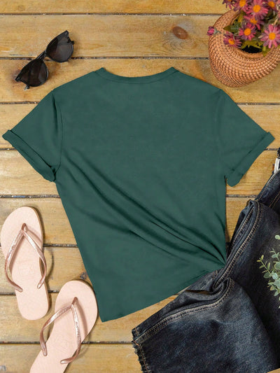 Summer Vibes: Women's Casual Printed T-Shirt with Round Neck and Short Sleeves