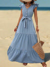 Chic Ruffle-Trim Belted Denim Dress for Effortless Style