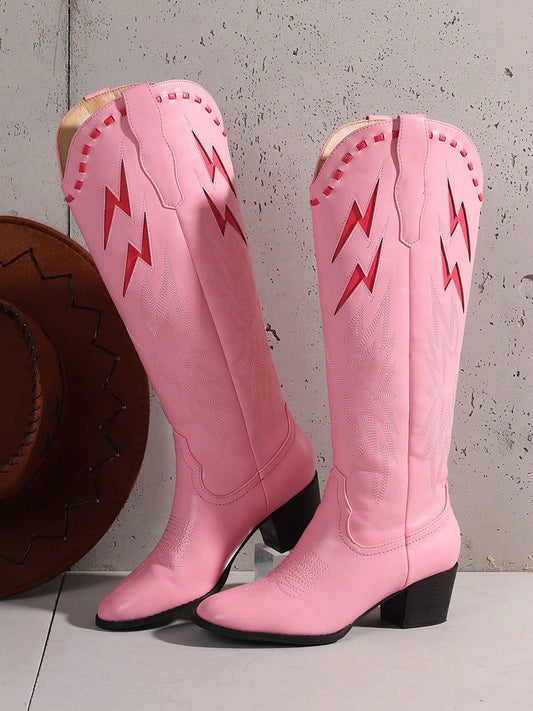 Embroidered Western Knee-High Boots: Retro-Chic Footwear for Women