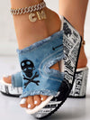 Skeleton Newspaper Print Wedge Sandals: Glam Up Your Halloween Look!