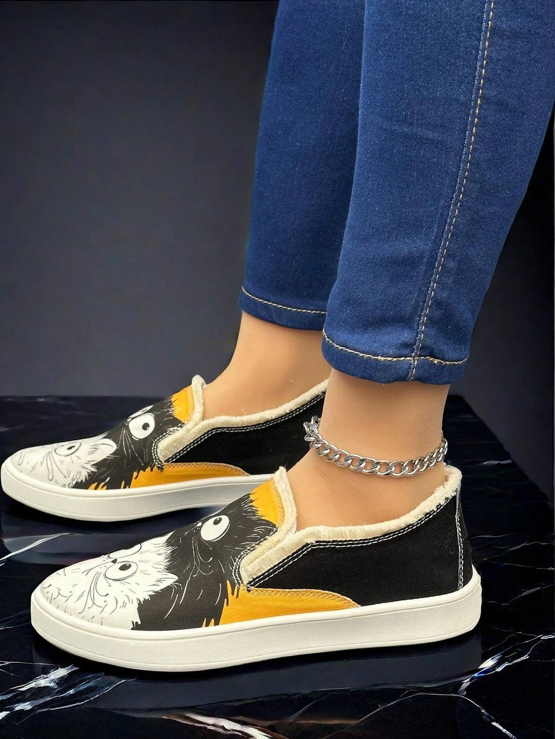 Experience the perfect combination of style and comfort with our Animal Print Slip-On Sneakers for Women. These sneakers feature a trendy animal print design, while also providing all-day comfort for your feet. Make a statement and stay comfortable with these must-have shoes.